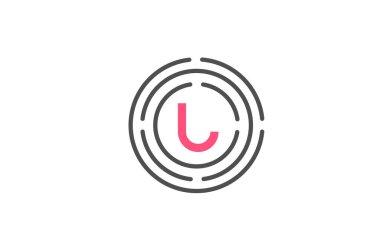 Pembe U logo dizaynlı daireli harf tasarımı. Alfabe simgesi tasarımı. Ürün ve şirket için markalaşma