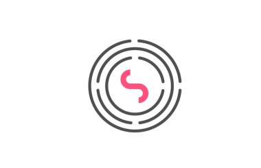 Pembe S logosu dizayn edilmiş daireler. Alfabe simgesi tasarımı. Ürün ve şirket için markalaşma