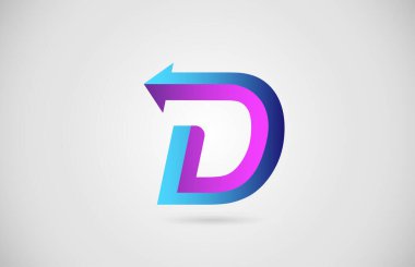 D oku alfabe harf logosu iş ve şirket için mavi ve pembe renkli. Gradyan tasarımı ile kurumsal brading ve simge harfleri