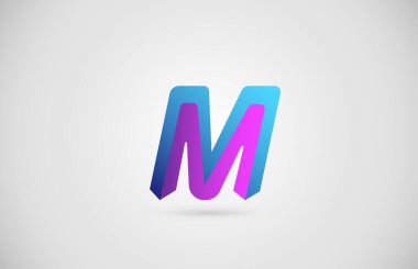 M oku alfabe harfi logosu iş ve şirket için mavi ve pembe renkli. Gradyan tasarımı ile kurumsal brading ve simge harfleri
