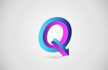 Q ok alfabesi harf logosu iş ve şirket için mavi ve pembe renkli. Gradyan tasarımı ile kurumsal brading ve simge harfleri