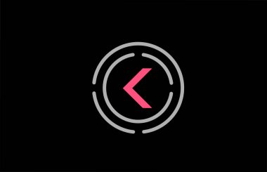 K harfi dizaynı pembe renkli ve daireli. Alfabe logosu tasarımı. Ürün ve şirket için markalaşma simgesi