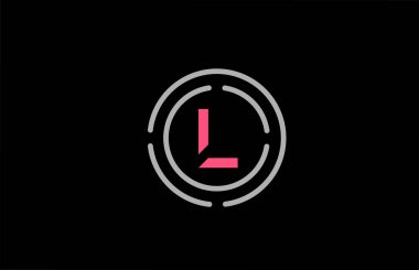 L harfi dizaynı pembe renkli ve daireli. Alfabe logosu tasarımı. Ürün ve şirket için markalaşma simgesi