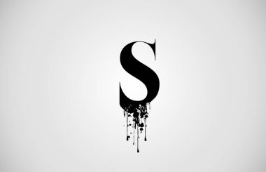 S tipi alfabe harfi logosu. Siyah mürekkepli şirket ve işletmeler için. Grunge sıçrama tasarımı ile kurumsal brading ve simge harfleri