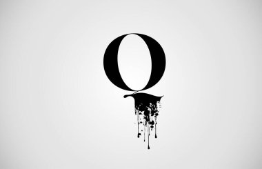 Siyah mürekkepli iş ve şirket için klasik Q alfabesi harfi logosu. Grunge sıçrama tasarımı ile kurumsal brading ve simge harfleri