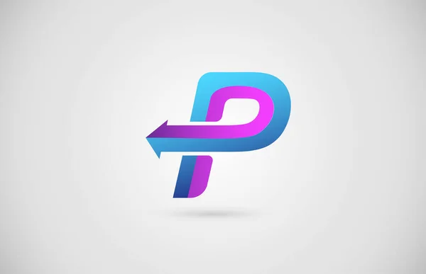 ビジネスや青とピンクの色の会社のためのP矢印アルファベット文字のロゴ グラデーションデザインのコーポレートブランディングとアイコンレタリング — ストックベクタ