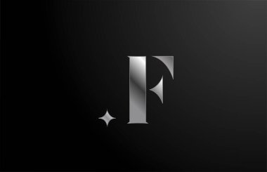 Gri metal F alfabe harfi logosu markalaşma ve iş için. Yıldız şablonlu harf ve kurumsal kimlik tasarımı