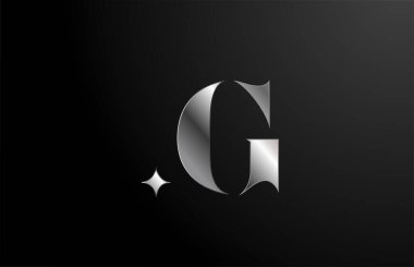 Gri metal G markalaşma ve iş için alfabe harfi logosu. Yıldız şablonlu harf ve kurumsal kimlik tasarımı