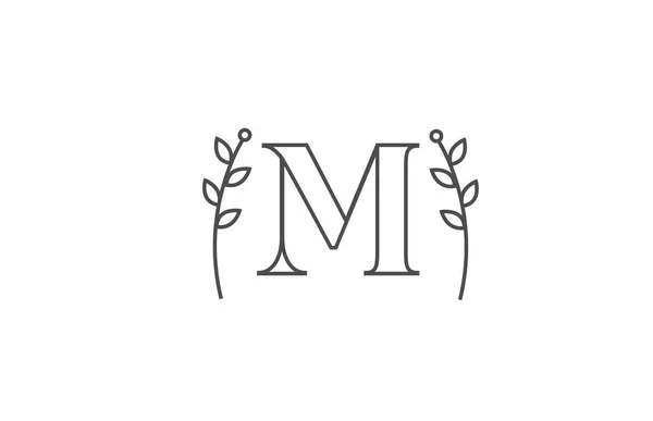 Mアルファベット文字のロゴアイコンのラインデザイン フラワーパターン付きの会社のビジネスタイポグラフィ — ストックベクタ