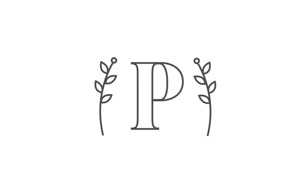 Pアルファベット文字のロゴアイコンのラインデザイン フラワーパターン付きの会社のビジネスタイポグラフィ — ストックベクタ