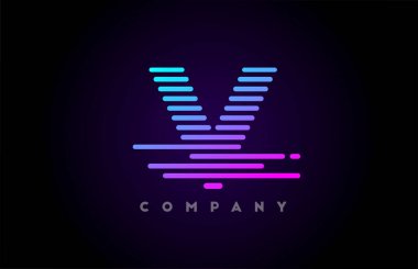 Şirket ve iş için mavi pembe gradyan çizgileri V alfabe harfi logo simgesi. Vektör şablonu ve şirket için basit çizgi tasarımı