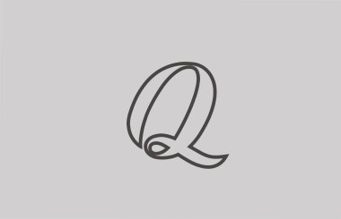 İş ve şirket için Q gri çizgi alfabe harfi logosu. Harfler ve şirket için yaratıcı simge şablonu tasarımı 