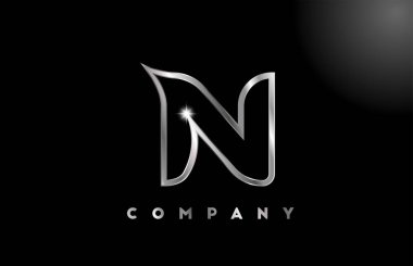 İş şablonu için N gri metalik alfabe harfi logosu. Harfler ve kimlik için profesyonel metal simgesi tasarımı 