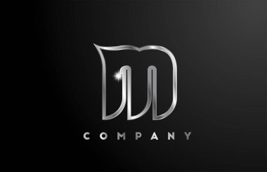 İş şablonu için M gri metalik harf logosu. Harfler ve kimlik için profesyonel metal simgesi tasarımı 
