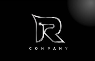 İş şablonu için R gri metalik alfabe harfi logosu. Harfler ve kimlik için profesyonel metal simgesi tasarımı 