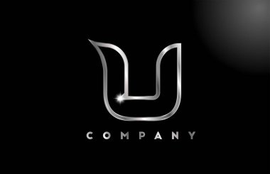 İş şablonu için U gri metalik harf logosu. Harfler ve kimlik için profesyonel metal simgesi tasarımı 
