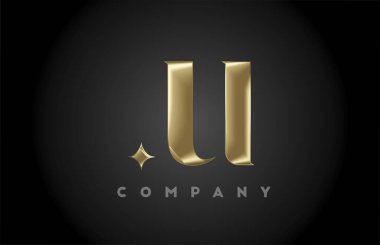 U altın metal alfabe harfi simge logo şablonu. Altın metal tarzında şirket ve iş tasarımı