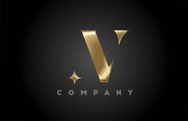 V altın metal alfabe harfi simge logo şablonu. Altın metal tarzında şirket ve iş tasarımı