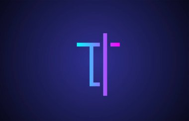 İş ve şirket için pembe mavi T hattı alfabe harfi logosu. Simge ve harfler için basit yaratıcı şablon tasarımı