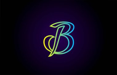 B yeşil sarı, el yazısı, markalaşma ve iş için harf logosu. Simge şablonlu harf ve kurumsal kimlik tasarımı