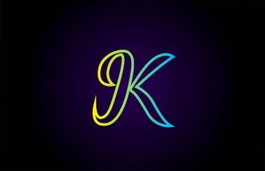 K yeşil sarı, el yazısı, markalaşma ve iş için harf logosu. Simge şablonlu harf ve kurumsal kimlik tasarımı