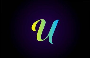 Yeşil ve sarı markalar için U alfabesi harfi logo simgesi. Harfler ve kurumlar için yaratıcı marka tasarımı 