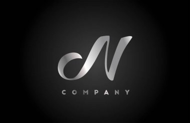Markalaşma için gri metal N alfabesi harf simgesi simgesi. Harfler ve kurumlar için yaratıcı şirket tasarımı 