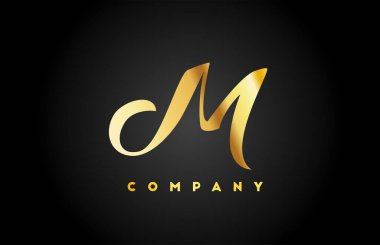 Markalaşma için altın metal M alfabe harfi simgesi. Harfler ve kurumlar için yaratıcı şirket tasarımı 