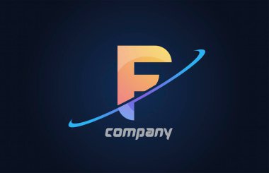 Swoosh F alfabe harfi simgesi mavi ve sarı. Şirket ve iş dünyası için yaratıcı tasarım