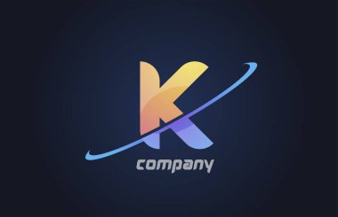 Swoosh K alfabe harfi simgesi mavi ve sarı. Şirket ve iş dünyası için yaratıcı tasarım