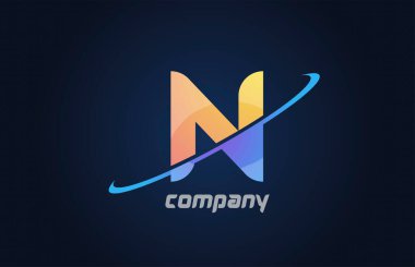 Mavi ve sarı renkli harf simgesi simgesi şeklinde swoosh N alfabesi. Şirket ve iş dünyası için yaratıcı tasarım