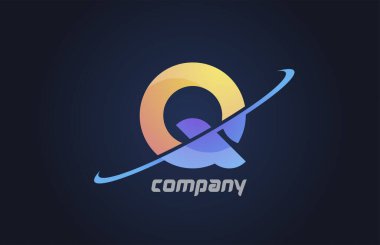 Swoosh Q alfabe harfi simgesi mavi ve sarı. Şirket ve iş dünyası için yaratıcı tasarım