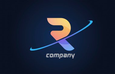 Mavi ve sarı renkli swoosh R alfabe harfi simgesi. Şirket ve iş dünyası için yaratıcı tasarım