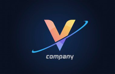 Mavi ve sarı renkli swoosh V alfabe harfi simgesi. Şirket ve iş dünyası için yaratıcı tasarım