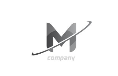 Swoosh Grey M basit alfabe harfi logo simgesi. Şirket için yaratıcı tasarım şablonu 