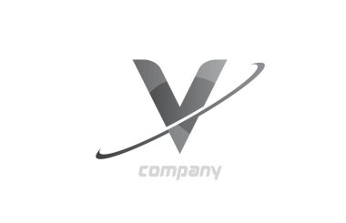 Swoosh gri V basit alfabe harfi simgesi. Şirket için yaratıcı tasarım şablonu 