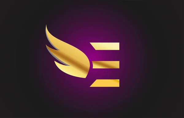 Złote Złote Skrzydło Ikona Alfabetu Literowego Logo Kreatywny Szablon Projektu — Wektor stockowy