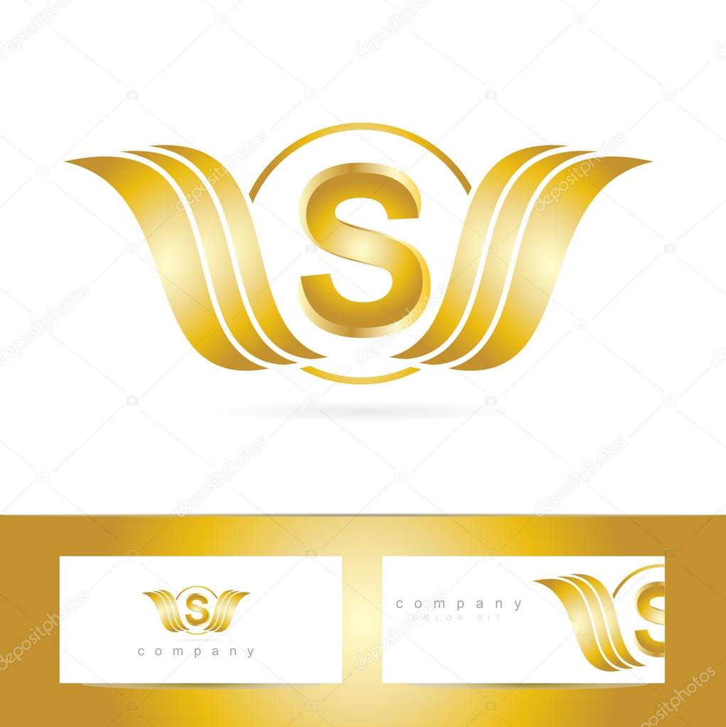 Logo vector template of gold alphabet letter S with swoosh