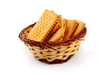 Pile of tea biscuits in a straw basket clipart