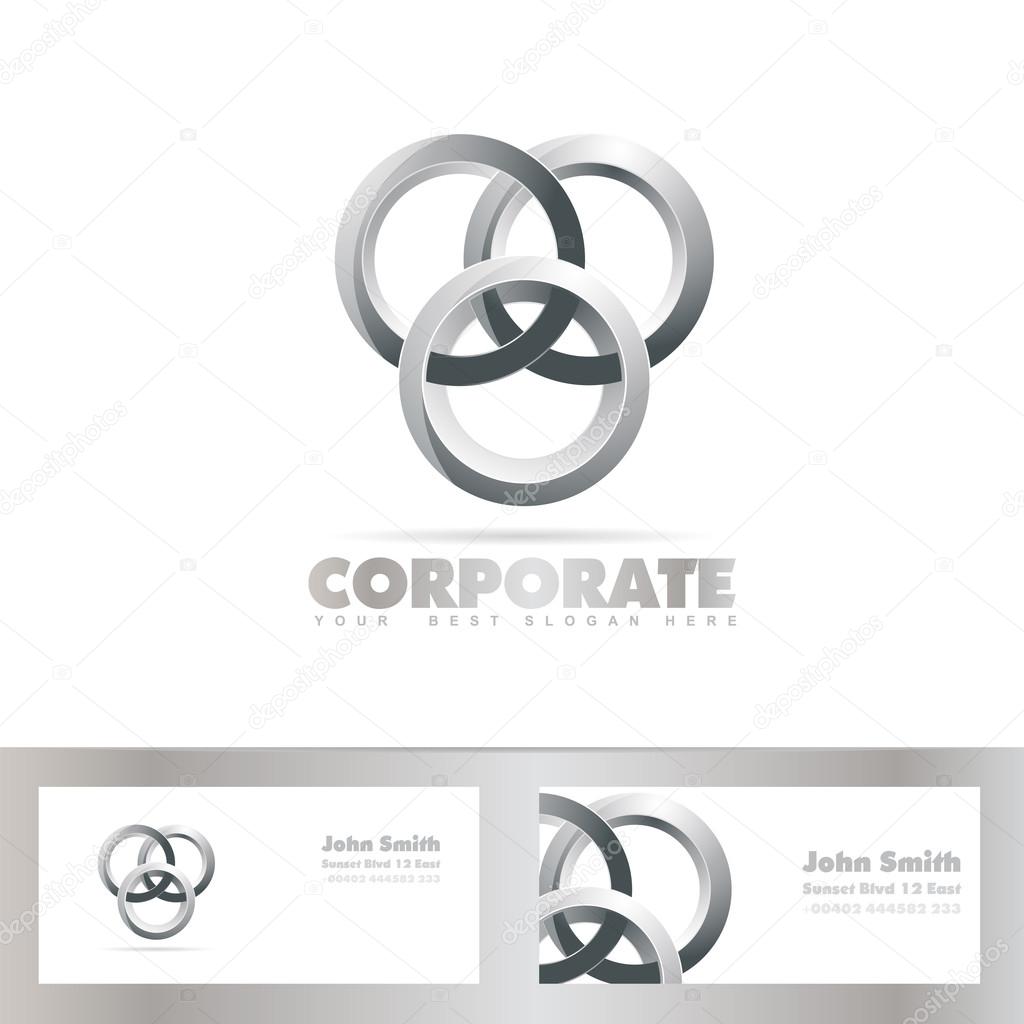 Vector template of silver joined circle logo with business card