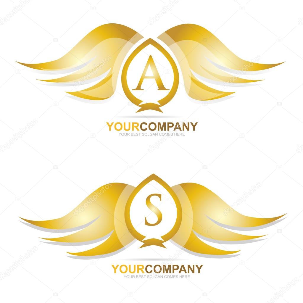 Vector logo template of gold golden wings logo icon set