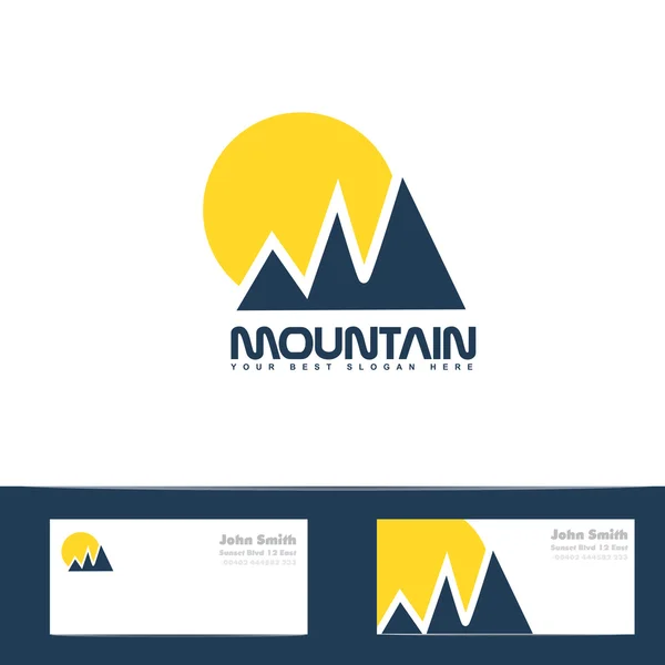 Montagne soleil bleu jaune logo — Image vectorielle