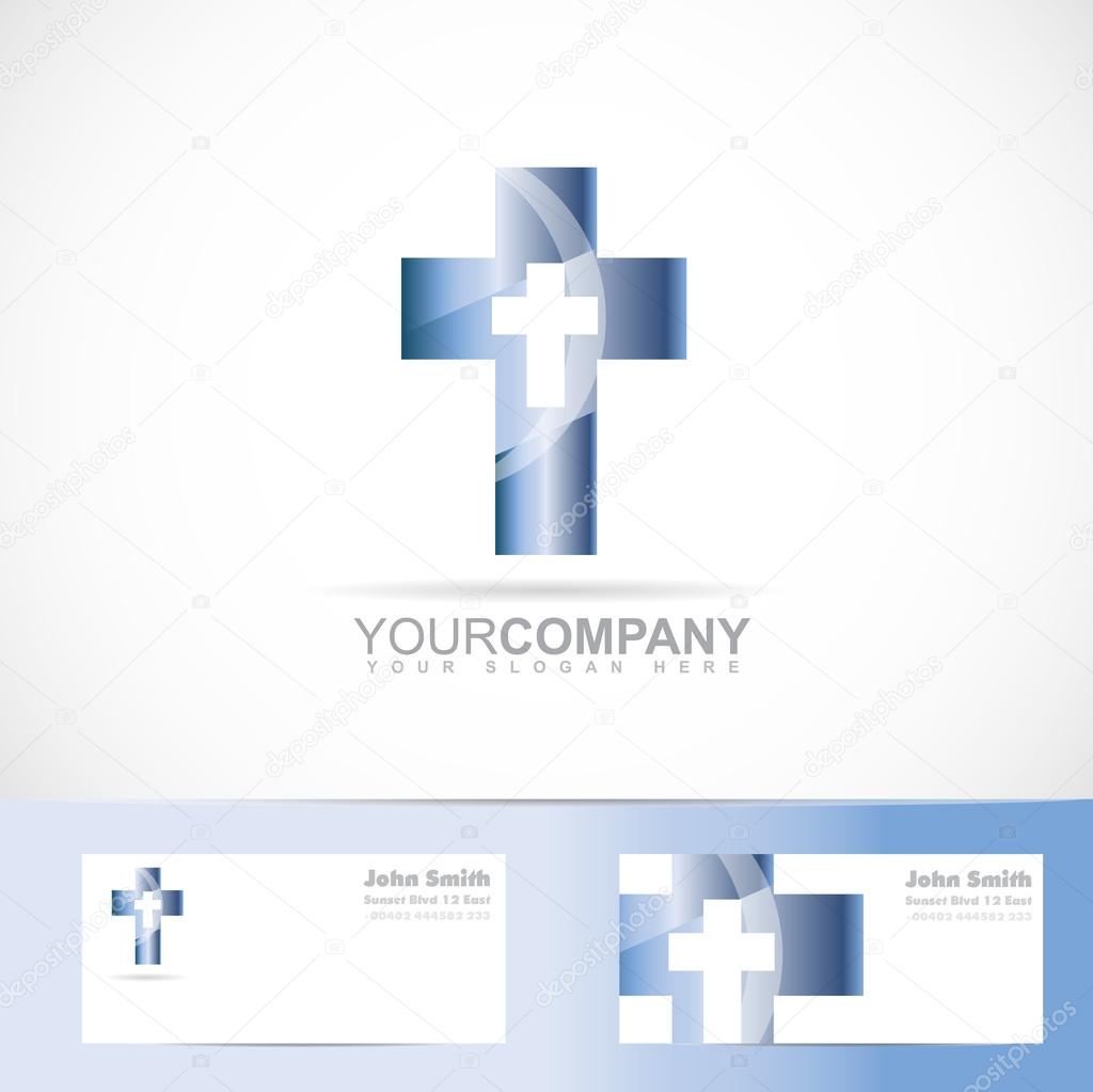 Vector logo template of a blue cross 3d metal design