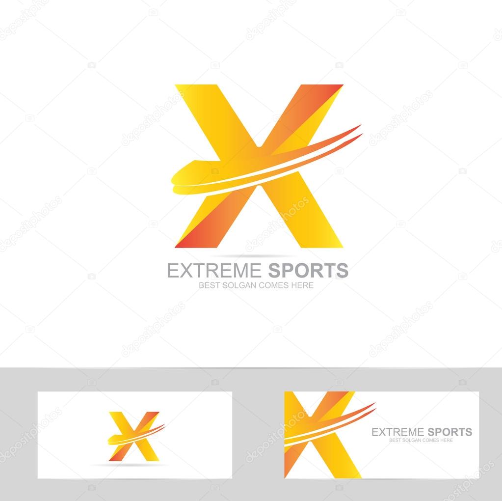 Vector logo template of alphabet letter x extreme concept with business card