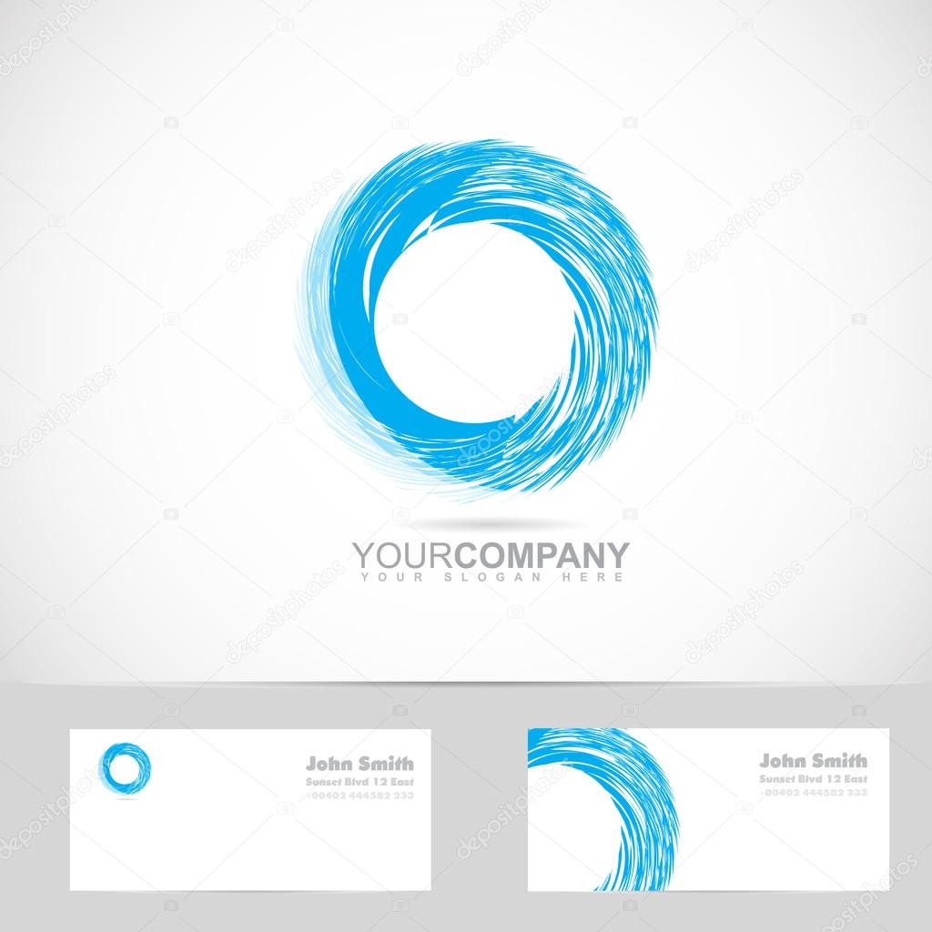 Vector logo template of a grunge corporate blue circle with busines card