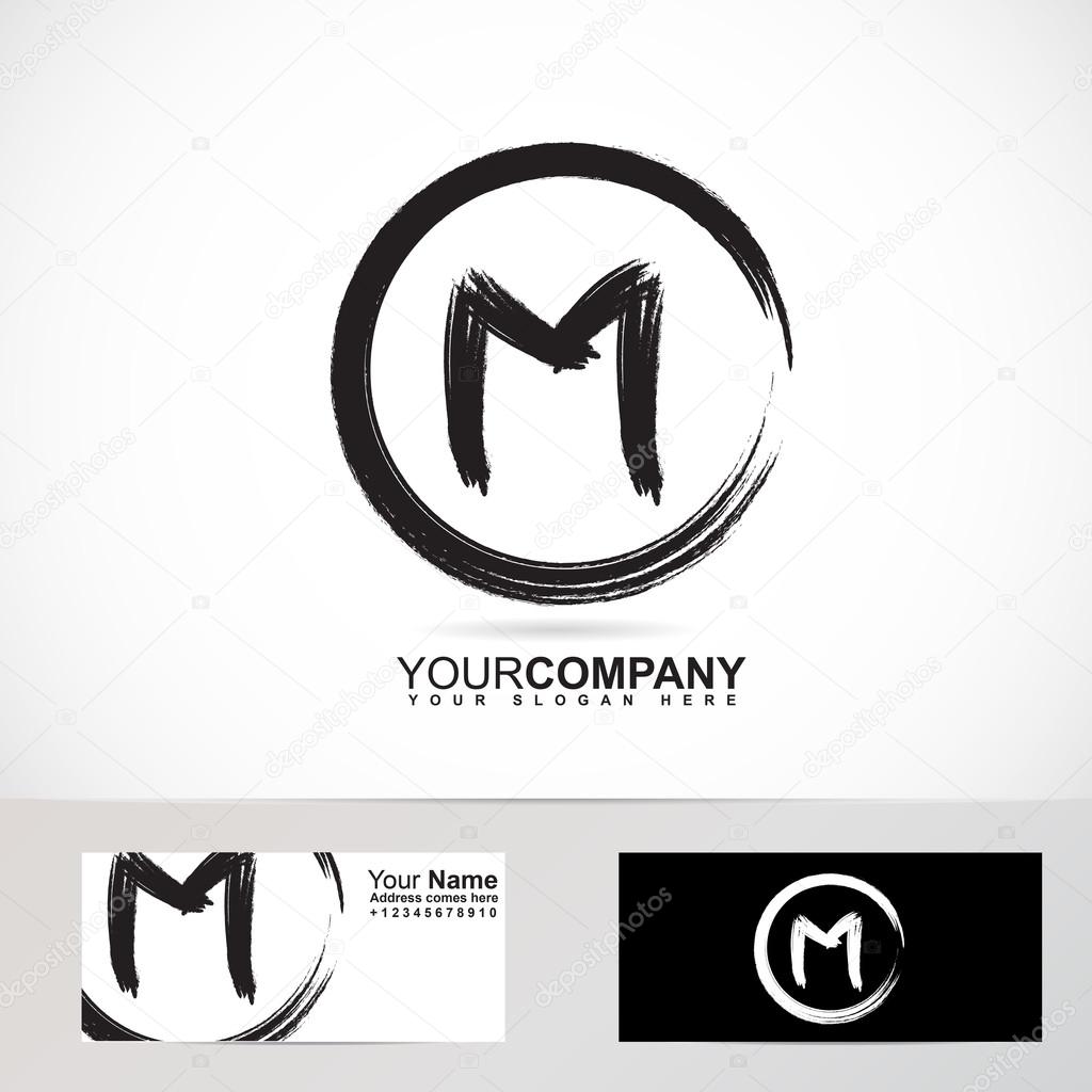 Vector company logo element template of grunge letter M circle alphabet 3d black and white