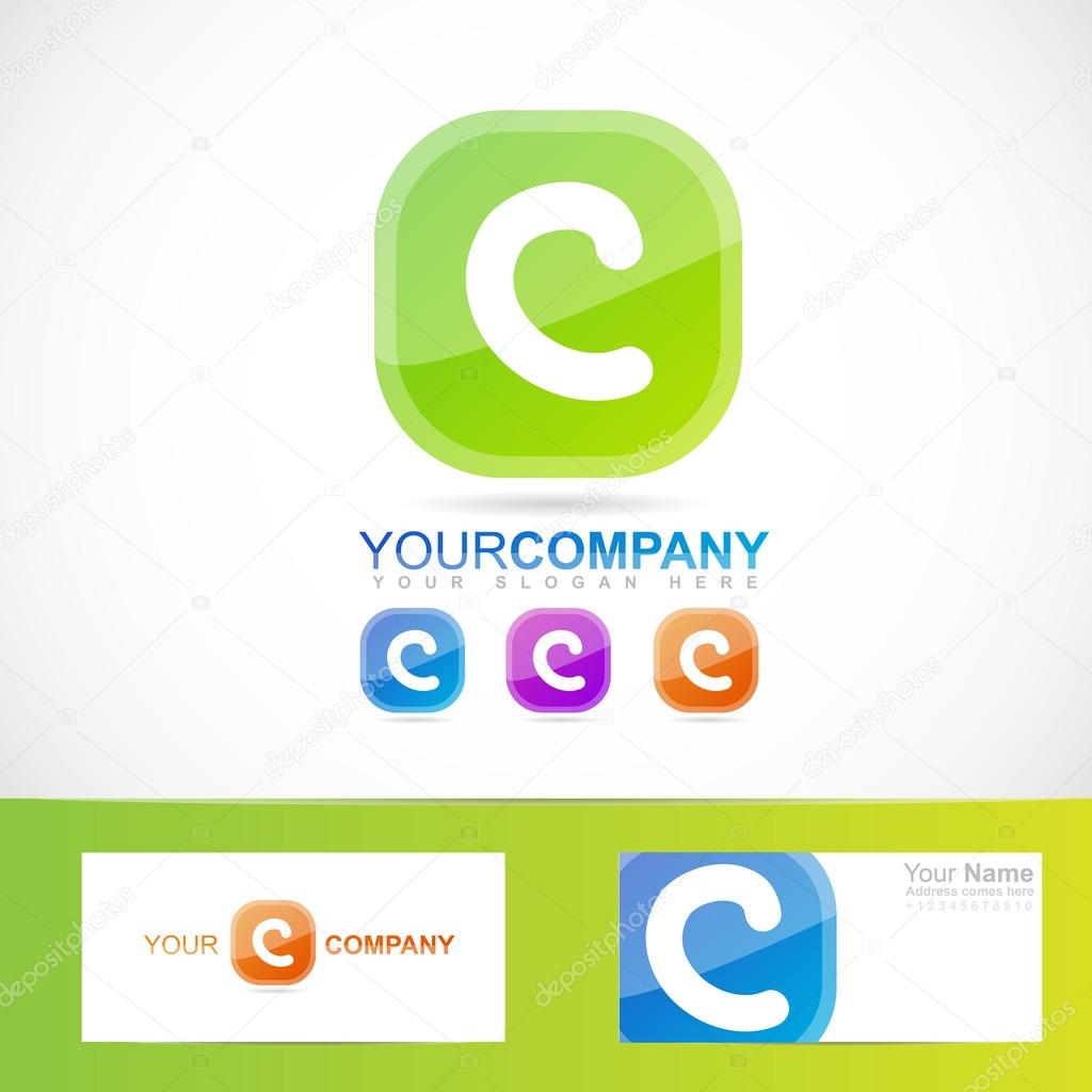 Vector company logo element template of alphabet green letter C button with colors variants