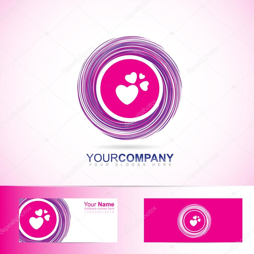 Vector company logo element template of pink purple love heart inside circle 3d