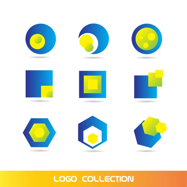 Azul amarelo logotipo elementos ícone conjunto coleção — Vetor de Stock