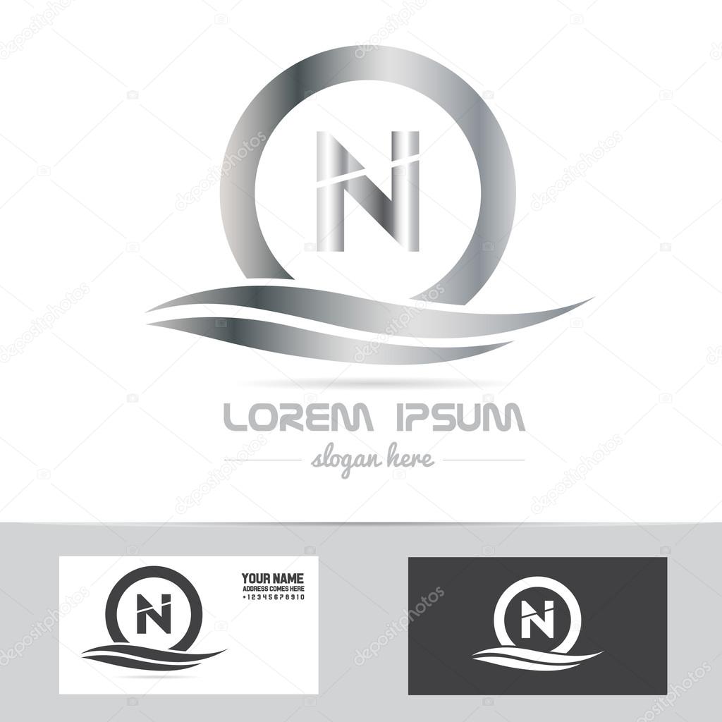 Vector company logo element template letter n silver metal icon